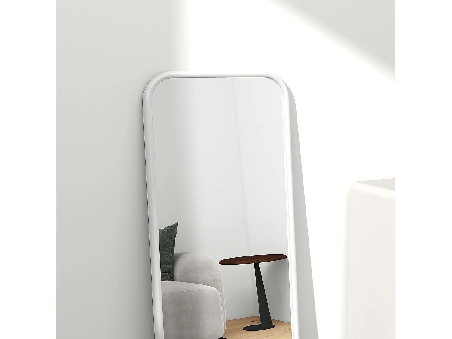 Specchio verticale moderno con bordi arrotondati in mdf e vetro bianco