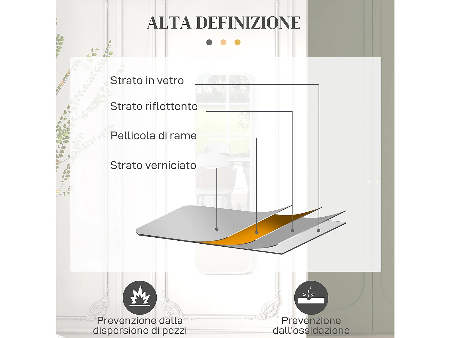 Specchio verticale moderno con bordi arrotondati in mdf e vetro bianco