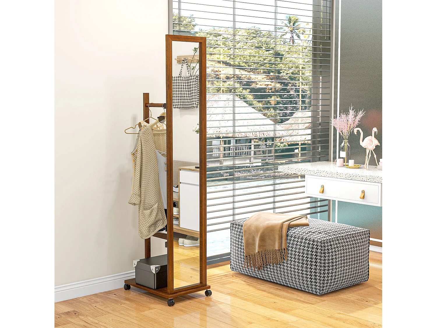 Specchio da camera e ingresso con ripiano inferiore e binario