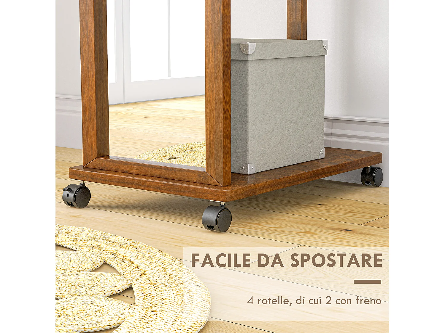 Specchio da camera e ingresso con ripiano inferiore e binario