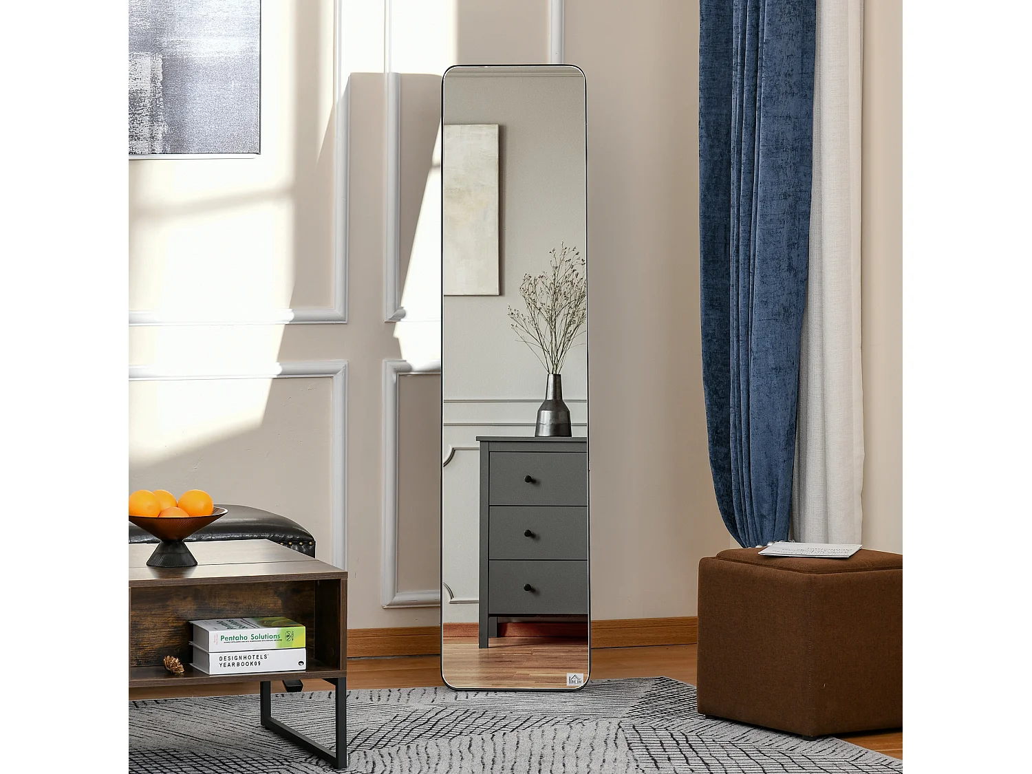 Specchio da terra e parete con supporto pieghevole nero