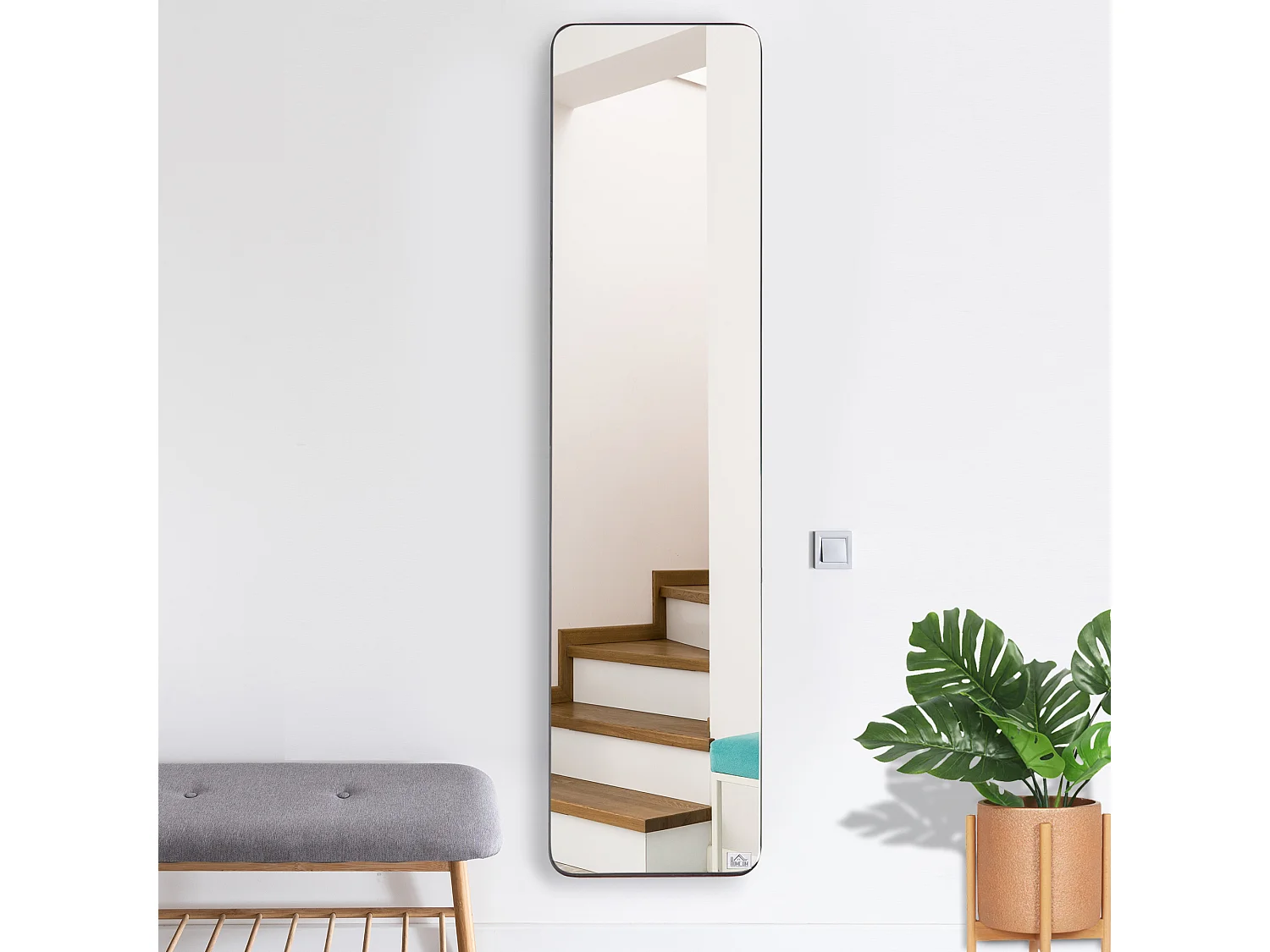 Specchio da terra e parete con supporto pieghevole nero