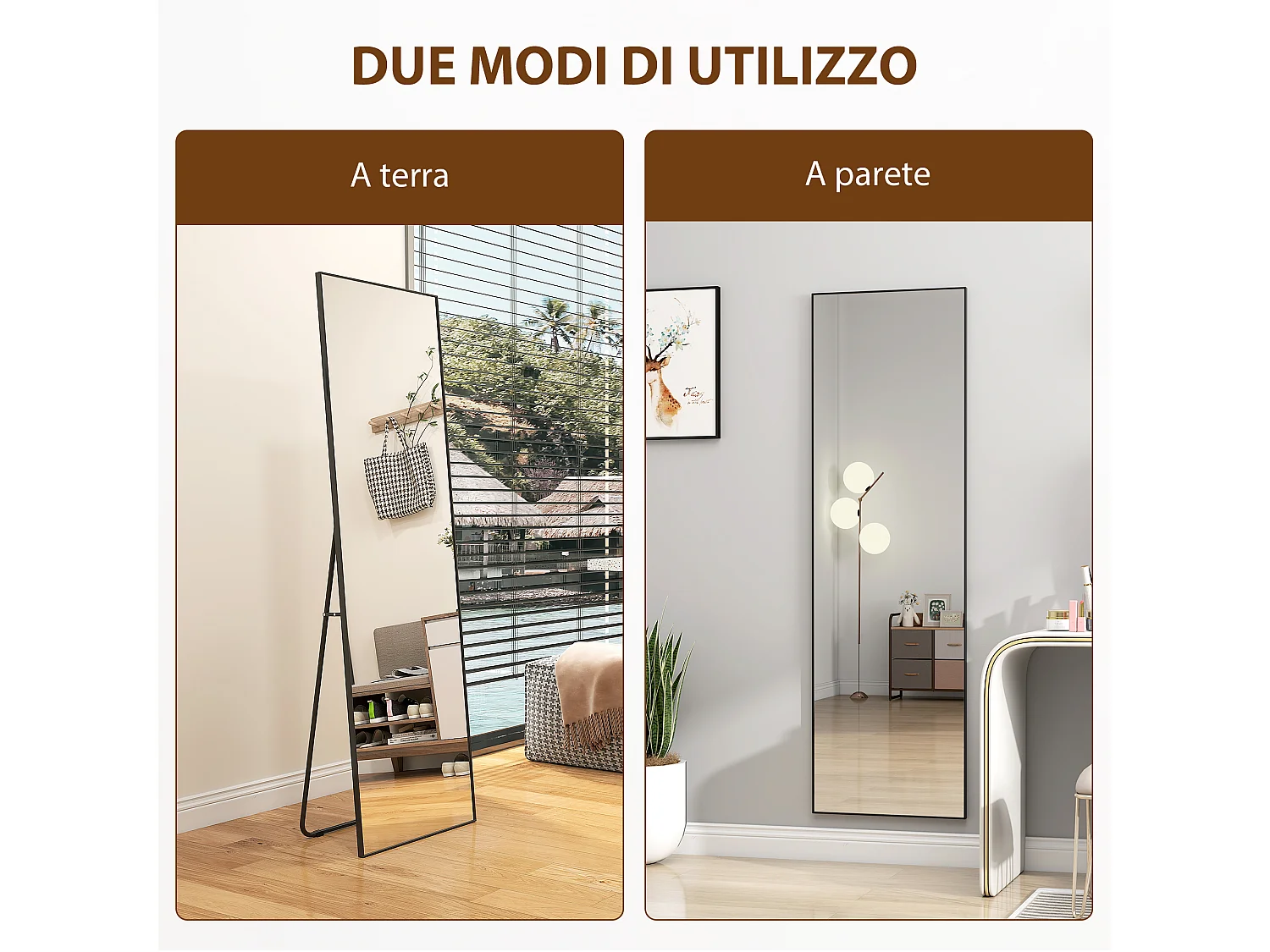 Specchio a figura intera da parete o terra in metallo e alluminio nero