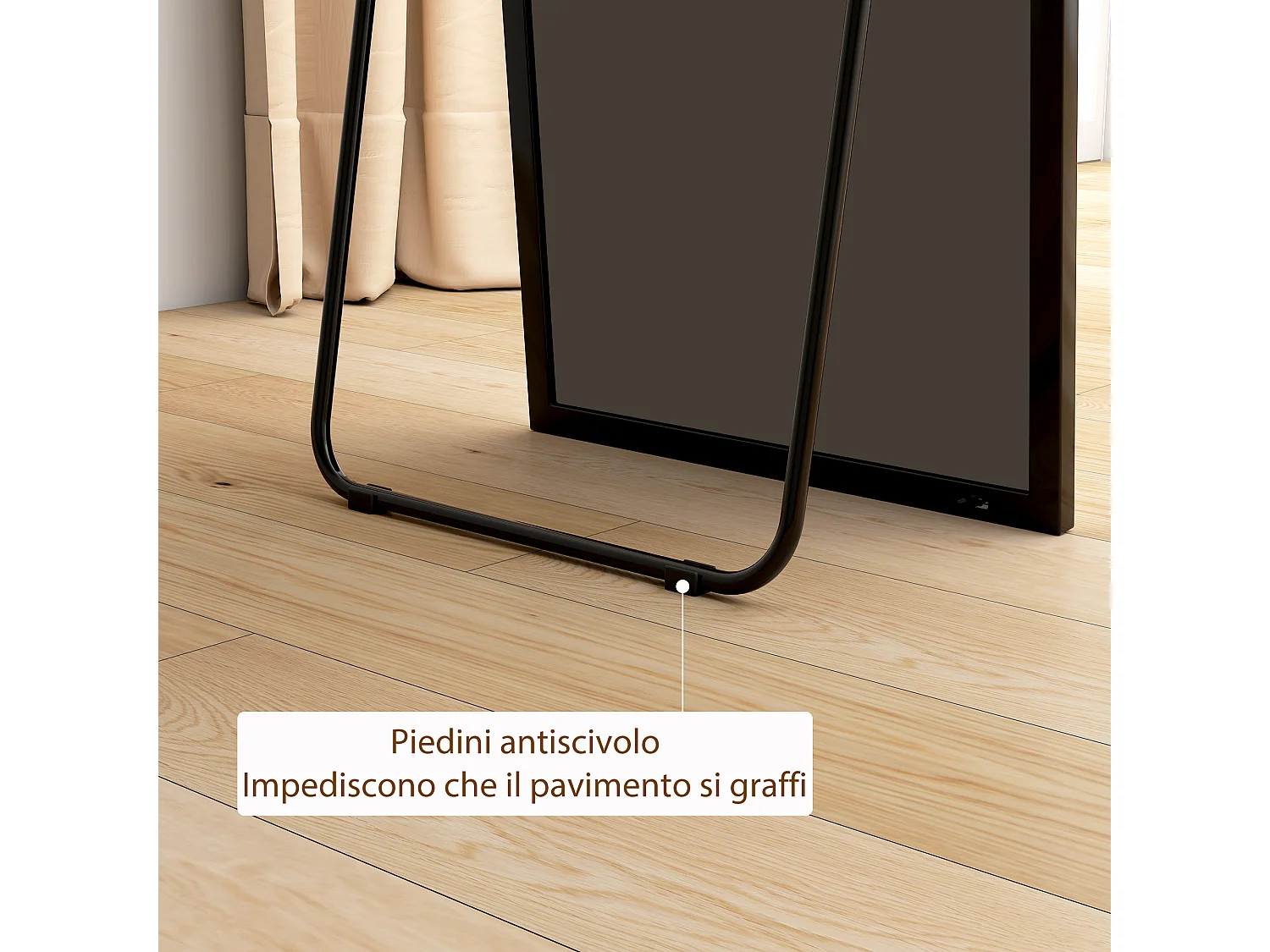 Specchio a figura intera da parete o terra in metallo e alluminio nero