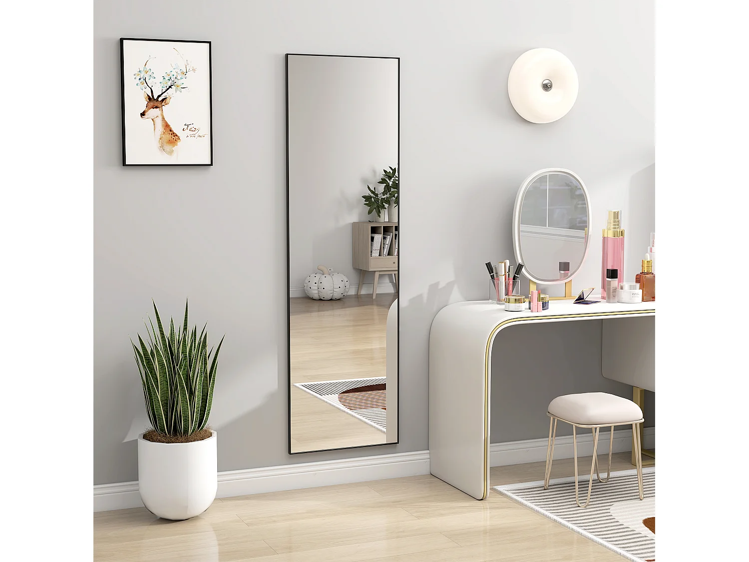 Specchio a figura intera da parete o terra in metallo e alluminio nero