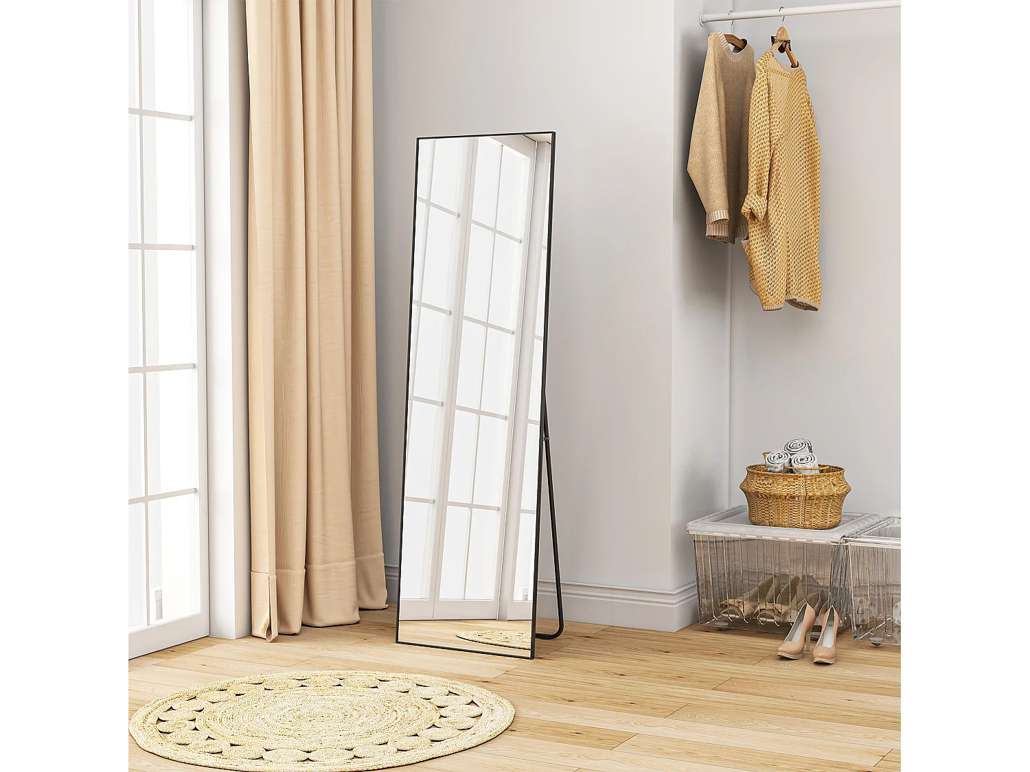 Specchio a figura intera da parete o terra in metallo e alluminio nero