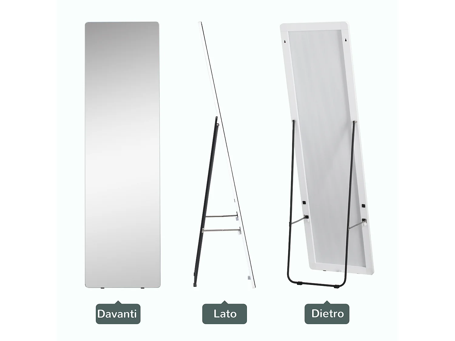 Specchio da terra e parete alto con struttura in alluminio