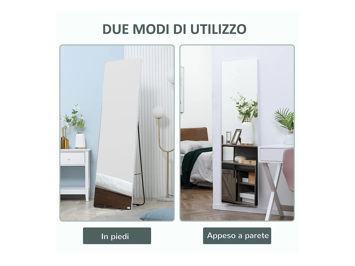 Specchio da terra e parete alto con struttura in alluminio