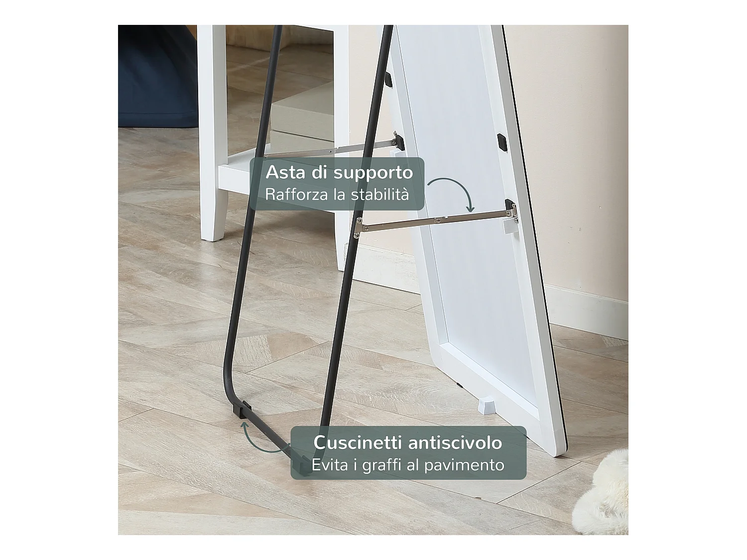 Specchio da terra e parete alto con struttura in alluminio