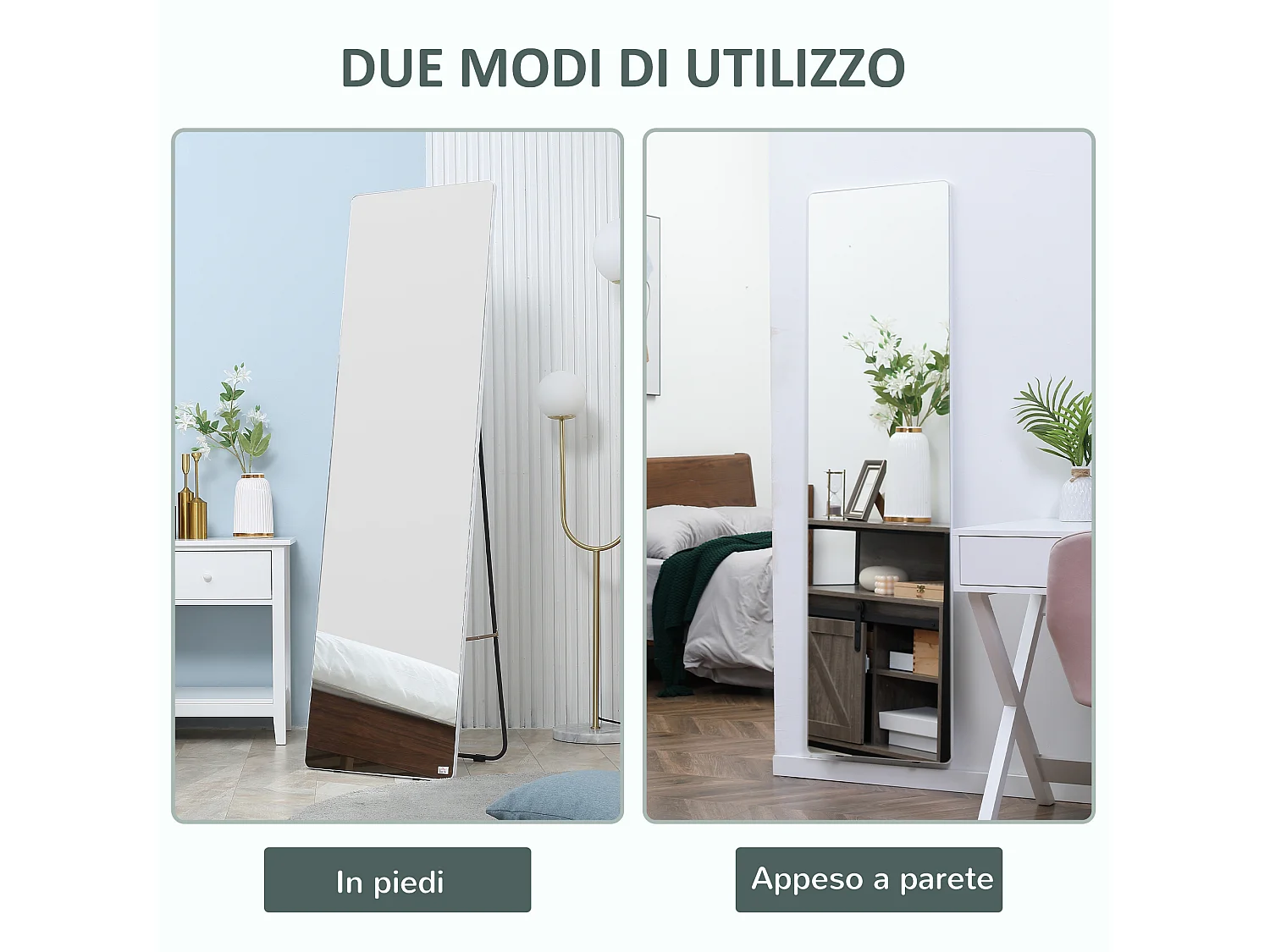 Specchio da terra e parete alto con struttura in alluminio