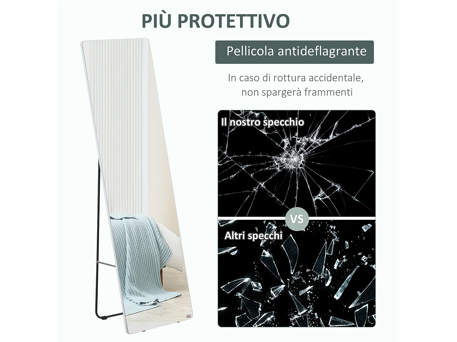 Specchio da terra e parete alto con struttura in alluminio