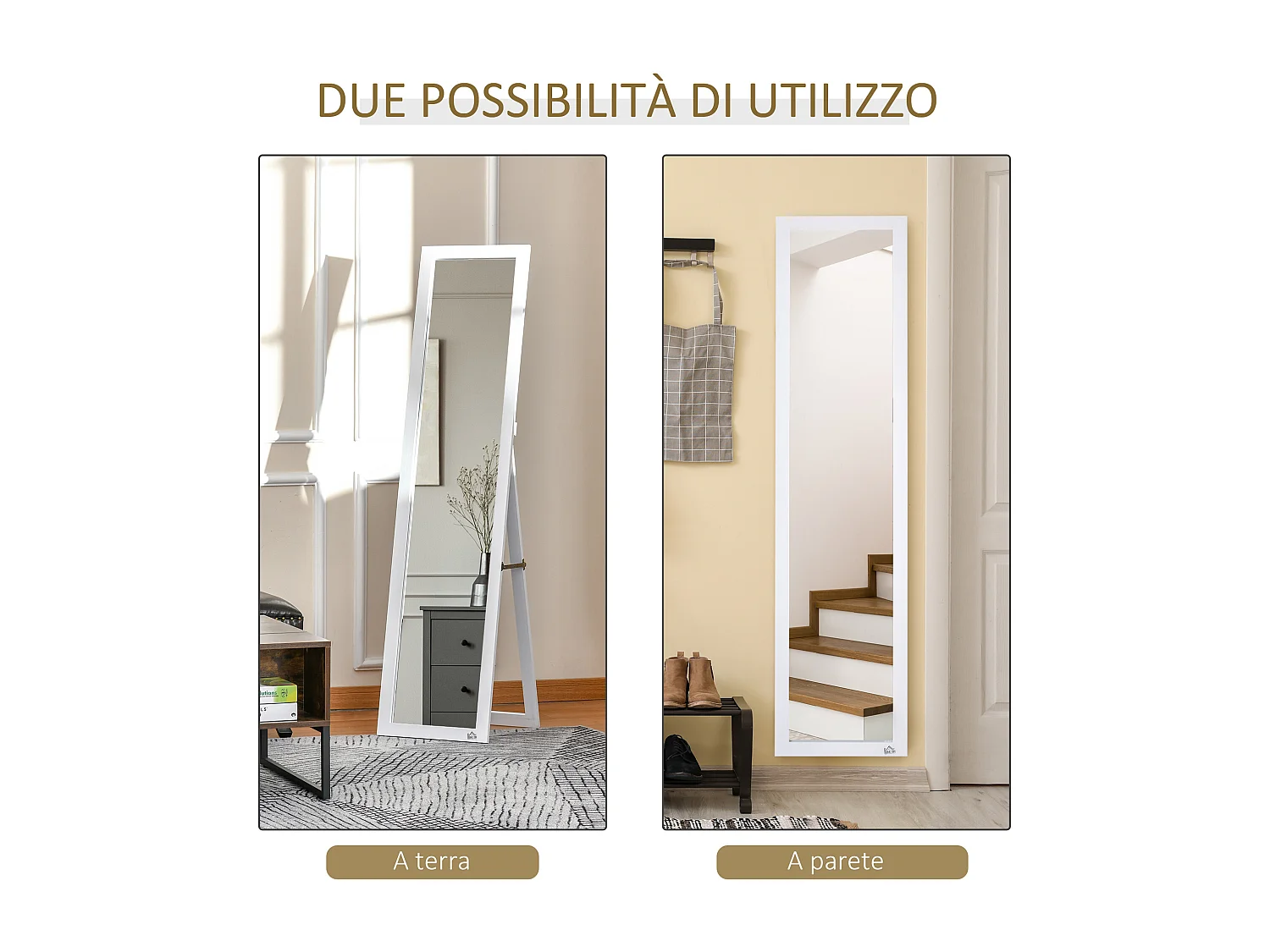 Specchio a figura intera con supporto richiudibile in mdf vetro bianco