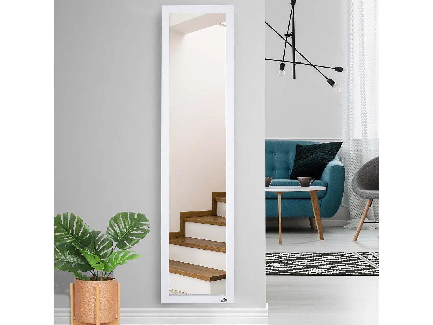 Specchio a figura intera con supporto richiudibile in mdf vetro bianco