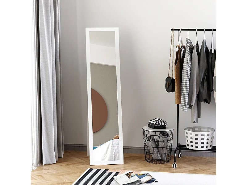 Specchio a figura intera con supporto richiudibile in mdf vetro bianco