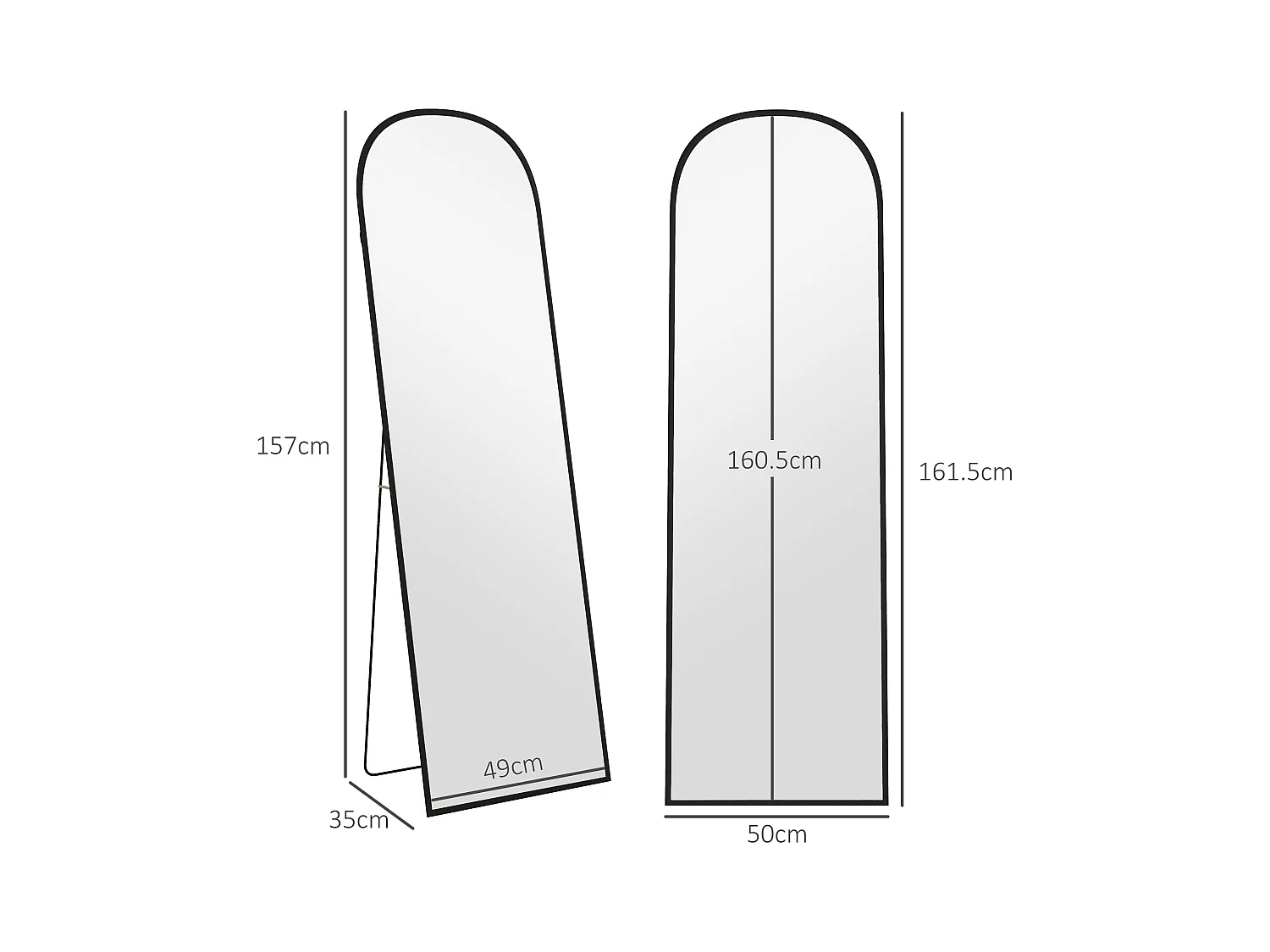 Specchio da terra e parete con supporto pieghevole 50x161.5cm nero