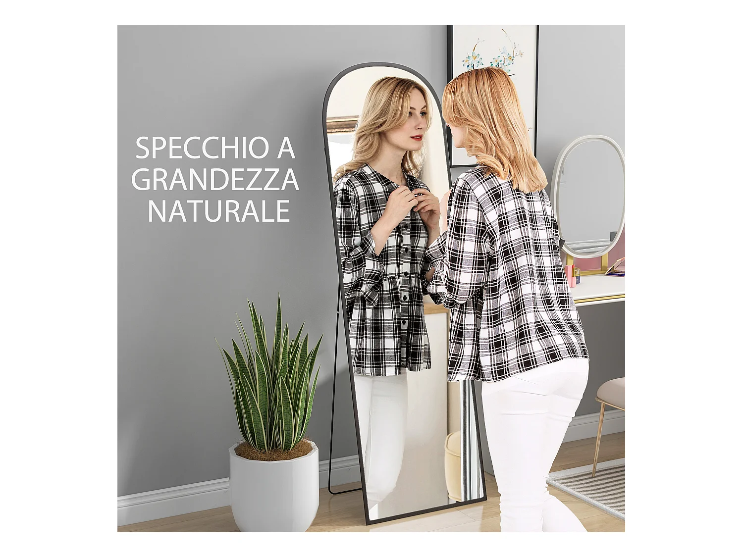 Specchio da terra e parete con supporto pieghevole 50x161.5cm nero