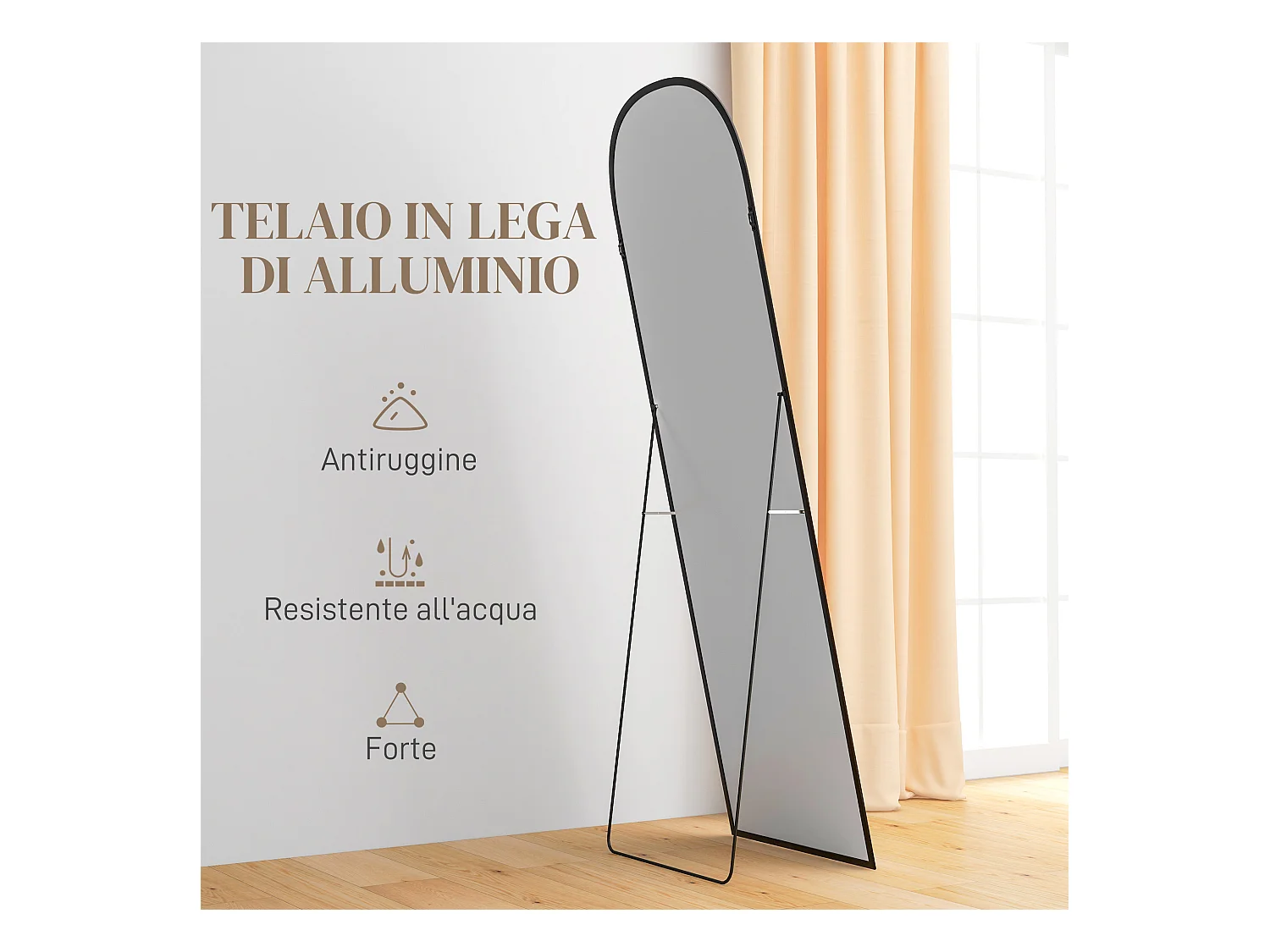 Specchio da terra e parete con supporto pieghevole 50x161.5cm nero