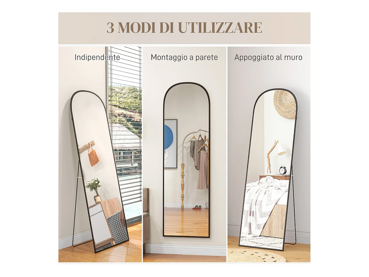 Specchio da terra e parete con supporto pieghevole 50x161.5cm nero