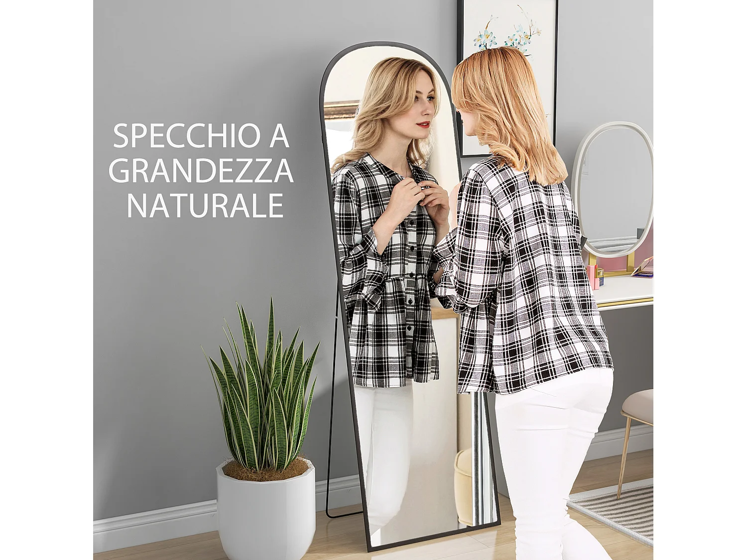 Specchio da terra e parete con supporto pieghevole 50x161.5cm nero