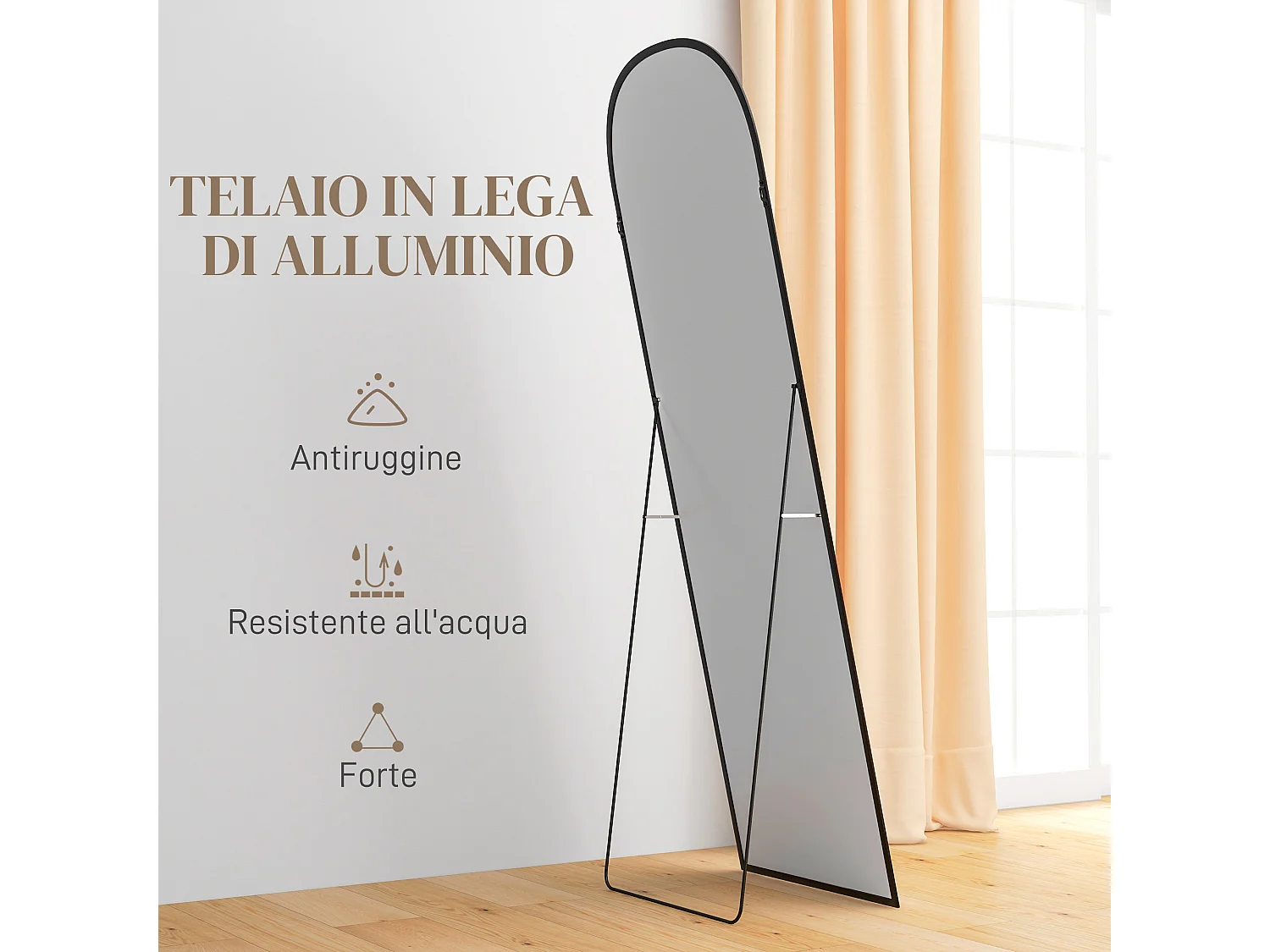 Specchio da terra e parete con supporto pieghevole 50x161.5cm nero