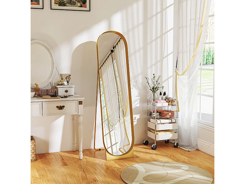 Specchio da terra autoportante e da parete 40x150cm in metallo oro