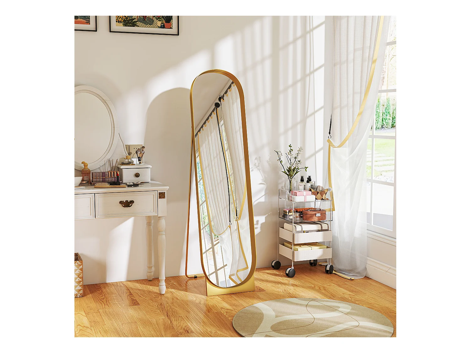 Specchio da terra autoportante e da parete 40x150cm in metallo oro