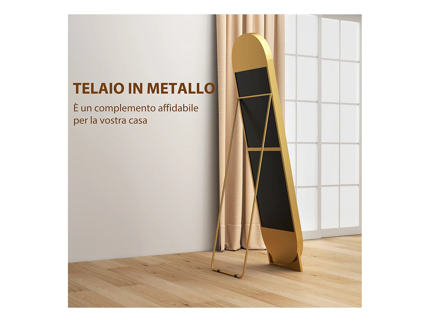 Specchio da terra autoportante e da parete 40x150cm in metallo oro