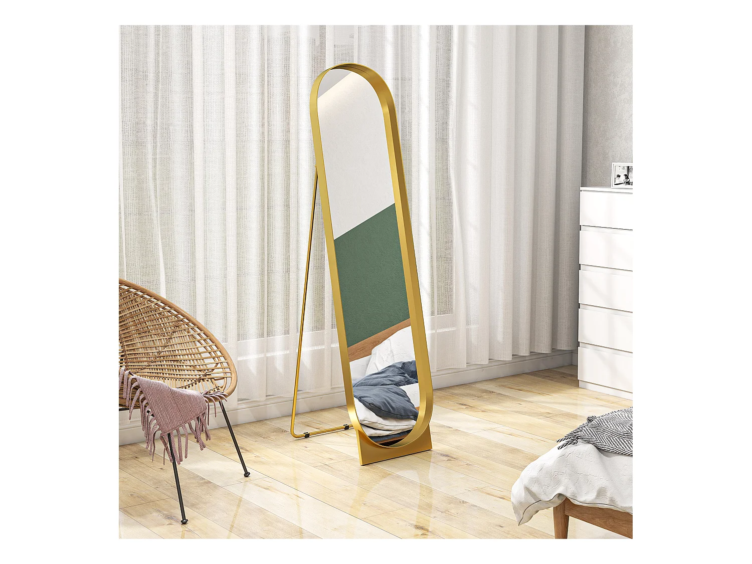 Specchio da terra autoportante e da parete 40x150cm in metallo oro