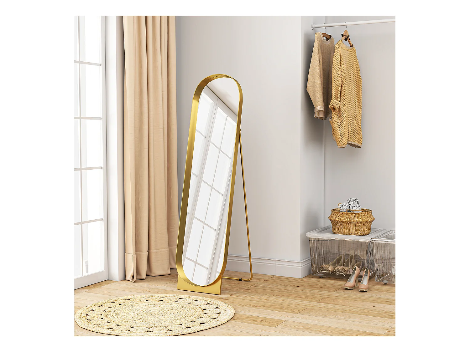 Specchio da terra autoportante e da parete 40x150cm in metallo oro