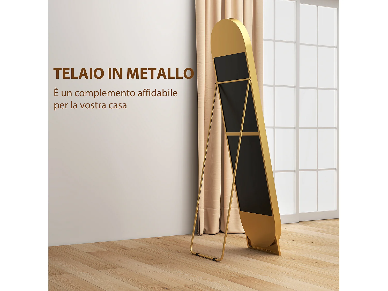 Specchio da terra autoportante e da parete 40x150cm in metallo oro