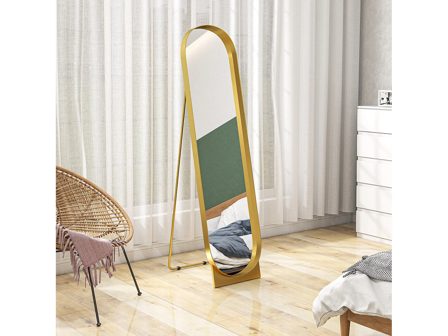 Specchio da terra autoportante e da parete 40x150cm in metallo oro