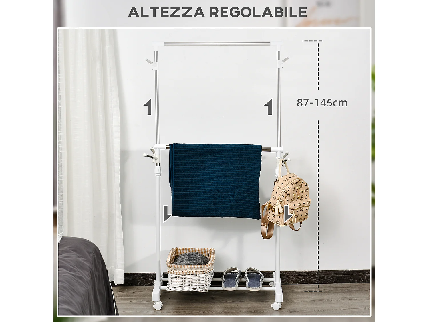 Appendiabiti stender ad altezza regolabile con 4 rotelle