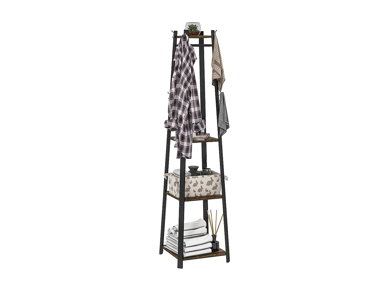 Appendiabiti da terra con 8 ganci e ripiani centrali marrone