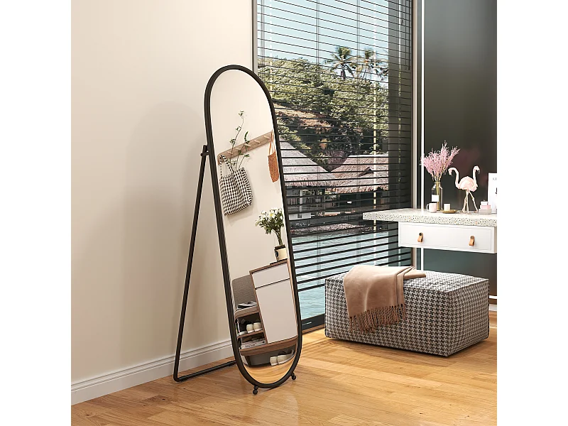 Specchio verticale ovale da terra con supporto 40x41x159 cm nero