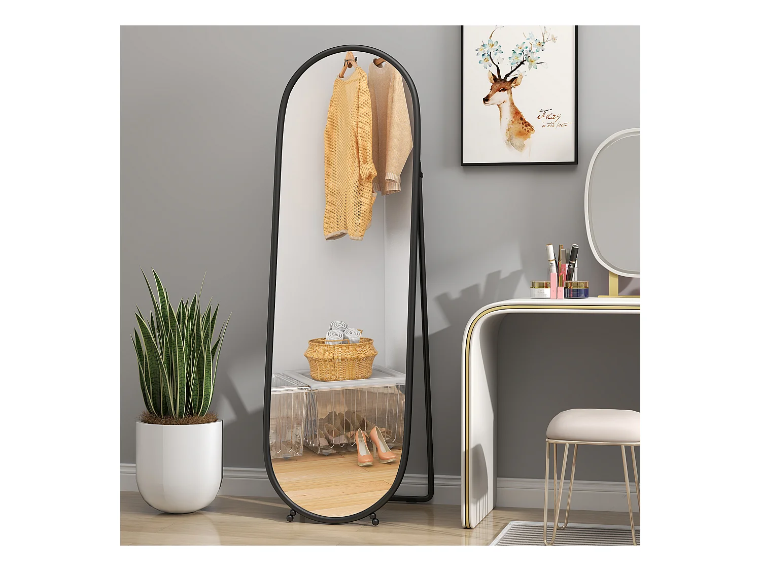 Specchio verticale ovale da terra con supporto 40x41x159 cm nero