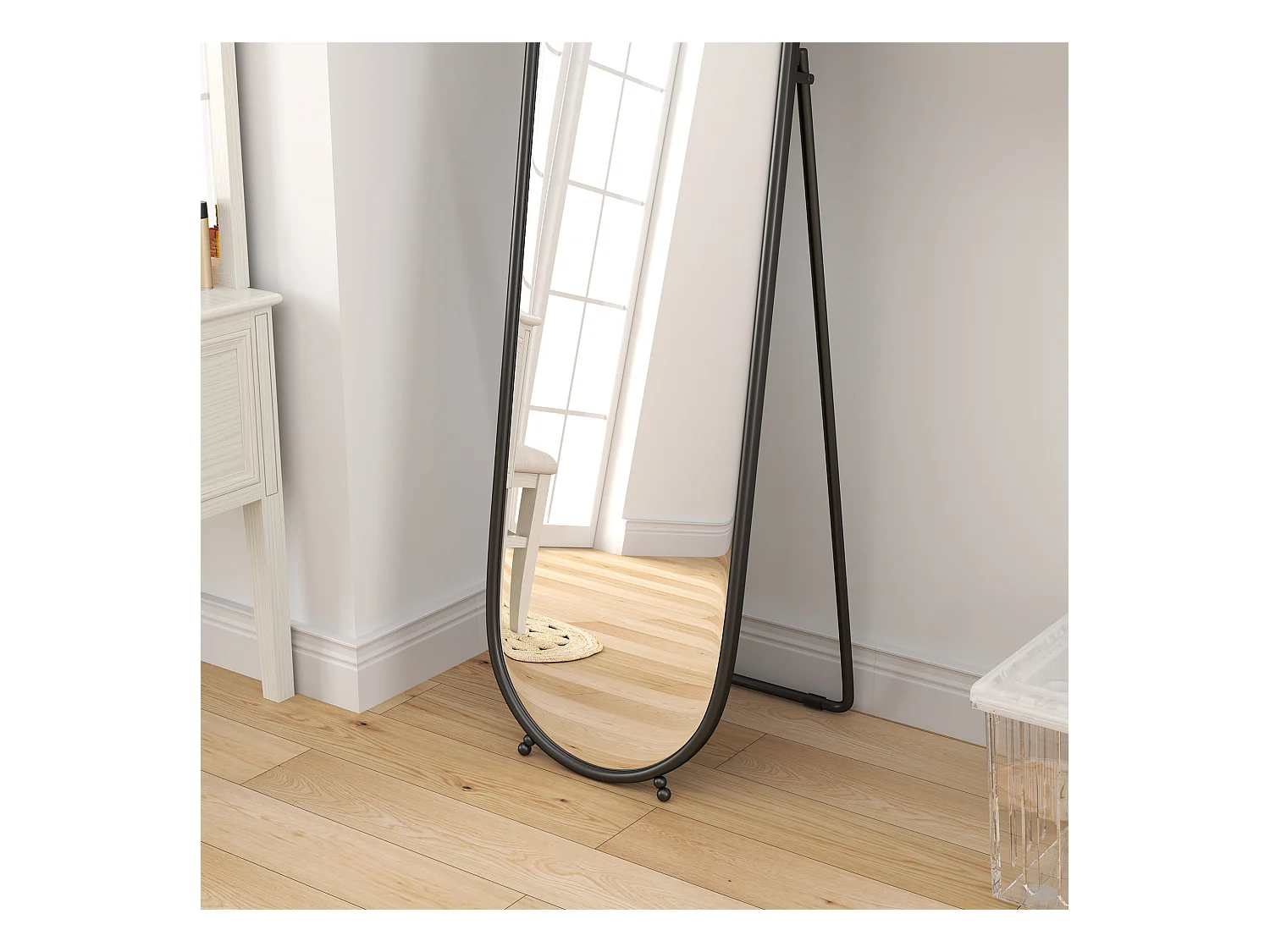 Specchio verticale ovale da terra con supporto 40x41x159 cm nero