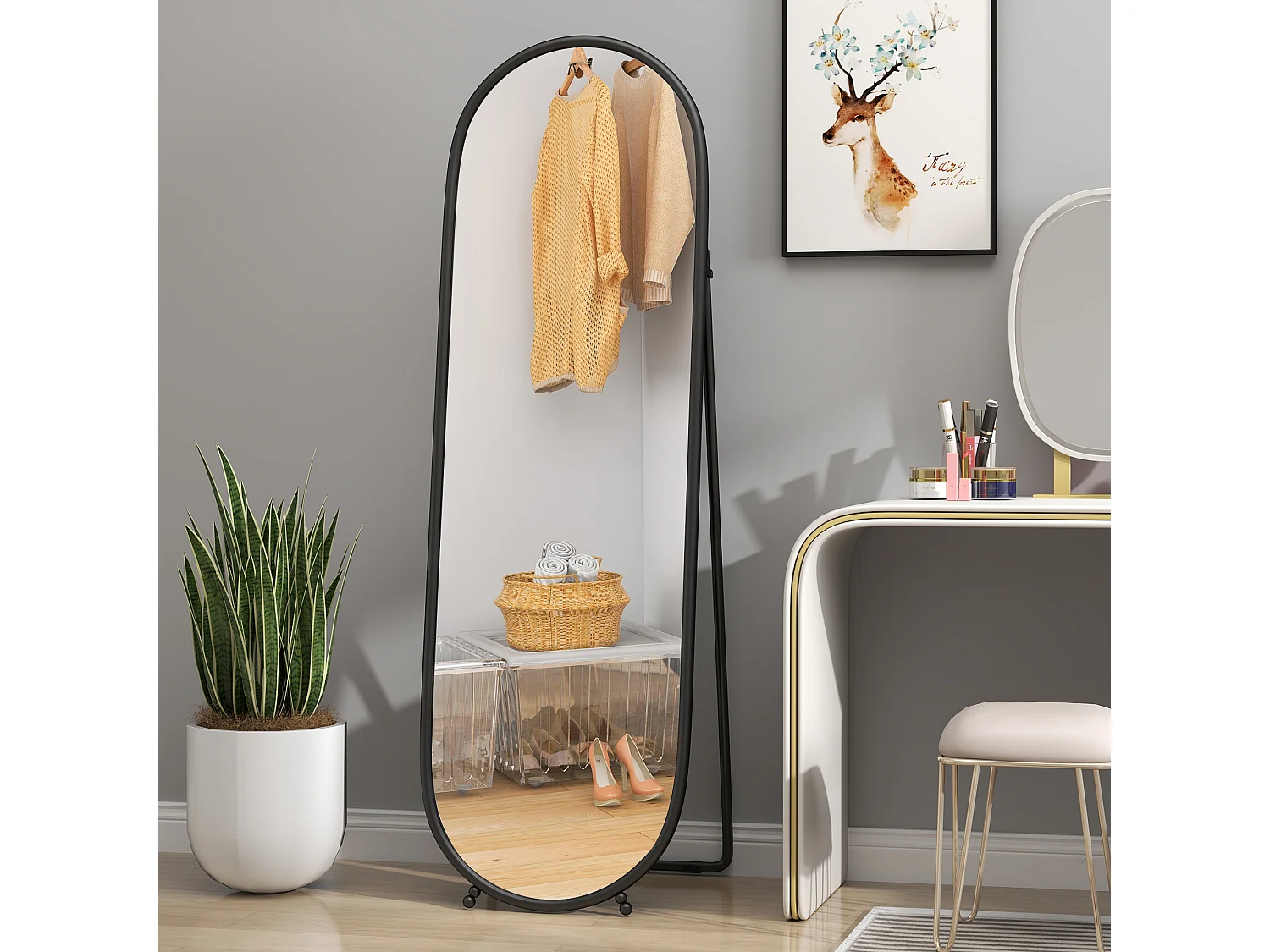 Specchio verticale ovale da terra con supporto 40x41x159 cm nero