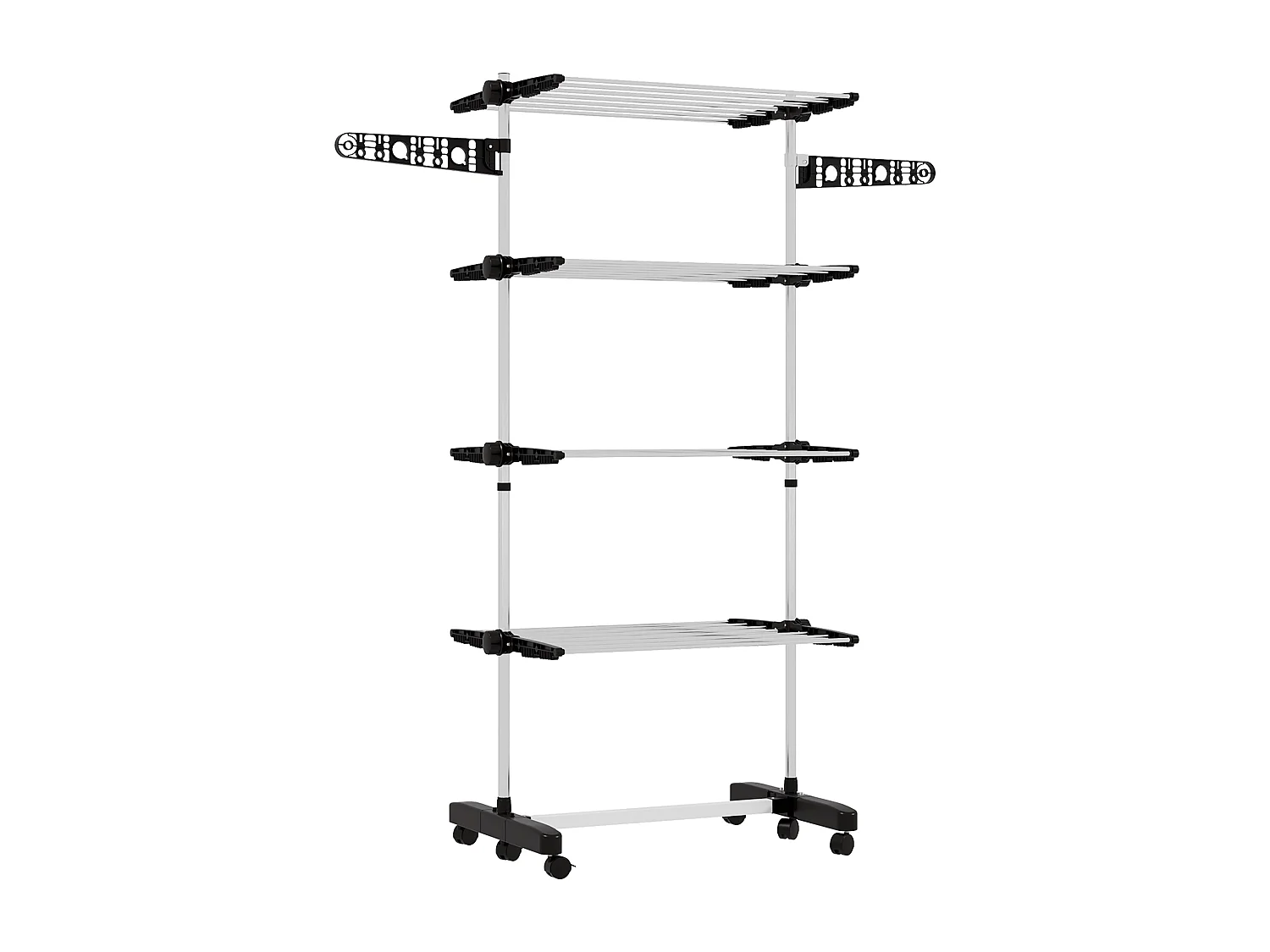 Stendino verticale pieghevole a 4 livelli e 6 ruote nero e argento