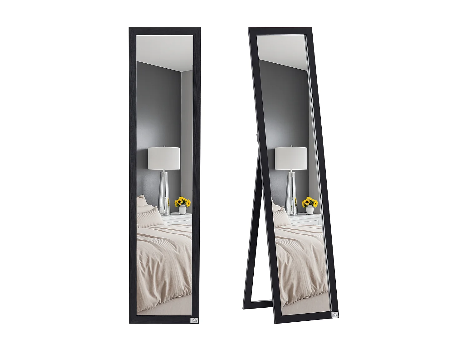 Specchio da terra e parete con supporto richiudibile e cornice