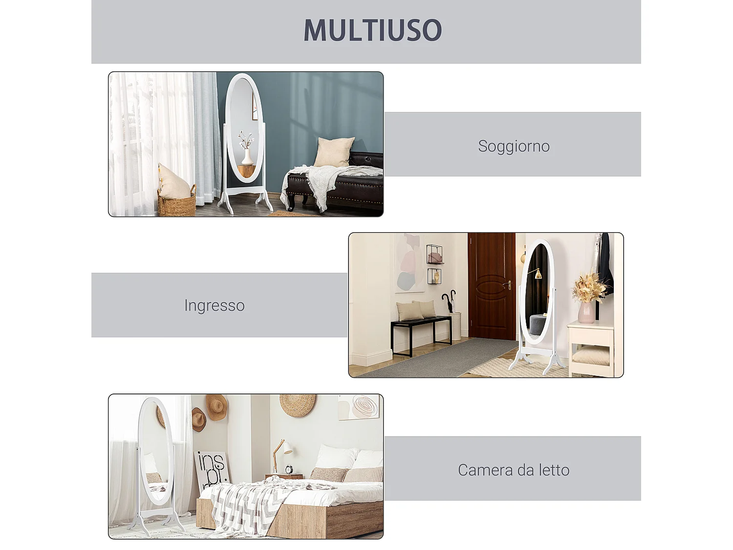 Specchio da terra a figura intera con cornice ovale inclinabile