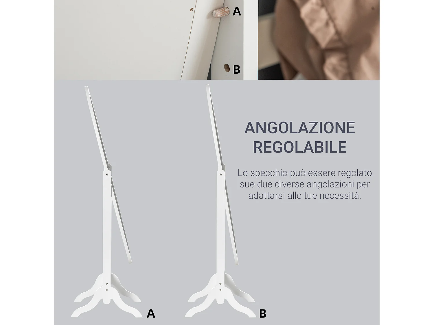 Specchio da terra a figura intera con cornice ovale inclinabile