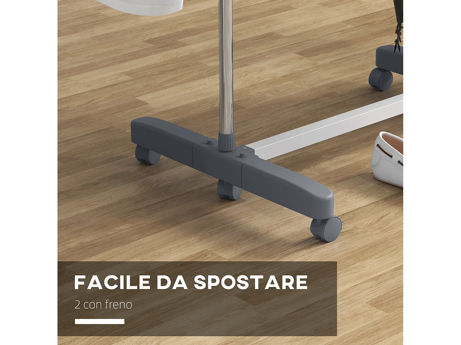 Stendino verticale pieghevole a 3 livelli regolabili e 6 ruote grigio