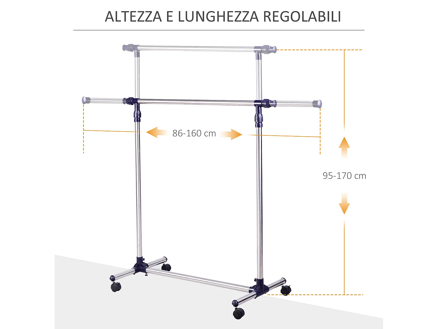 Appendiabiti stender regolabili in acciaio inox su ruote