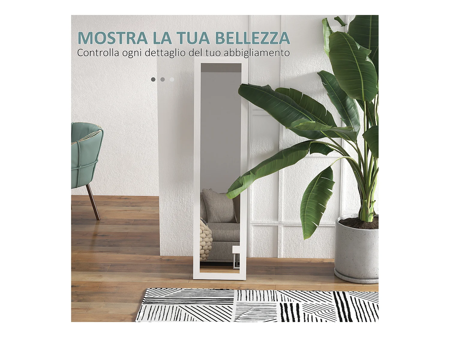 Specchio moderno a parete o muro con cornice piedini e ganci