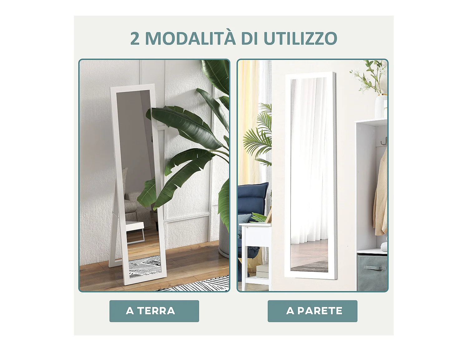 Specchio moderno a parete o muro con cornice piedini e ganci