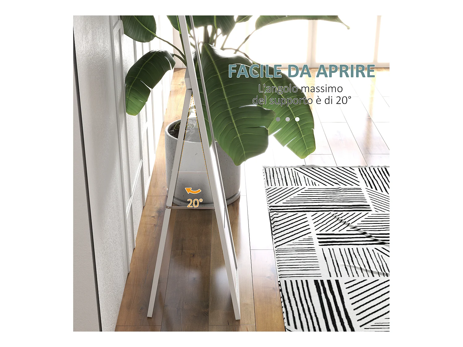 Specchio moderno a parete o muro con cornice piedini e ganci