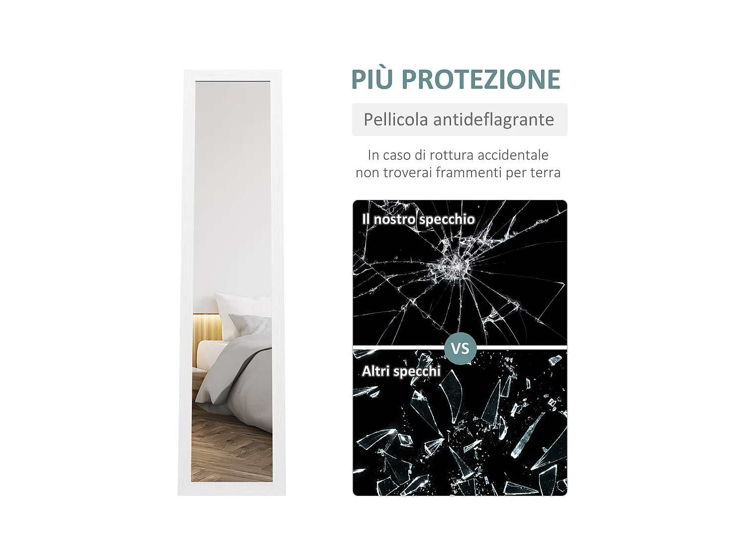 Specchio moderno a parete o muro con cornice piedini e ganci