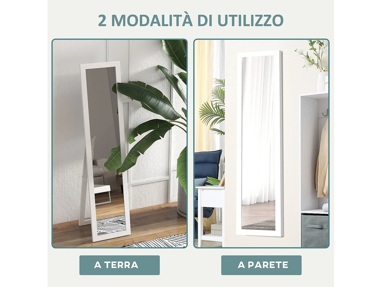 Specchio moderno a parete o muro con cornice piedini e ganci