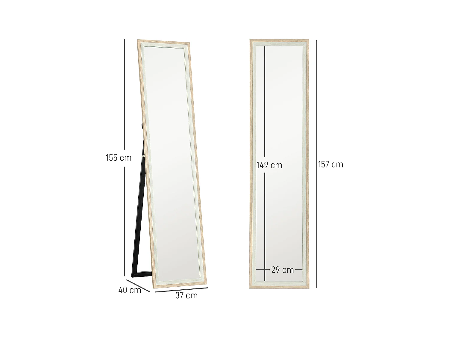 Specchio moderno a figura intera autoportante e da parete bicolore