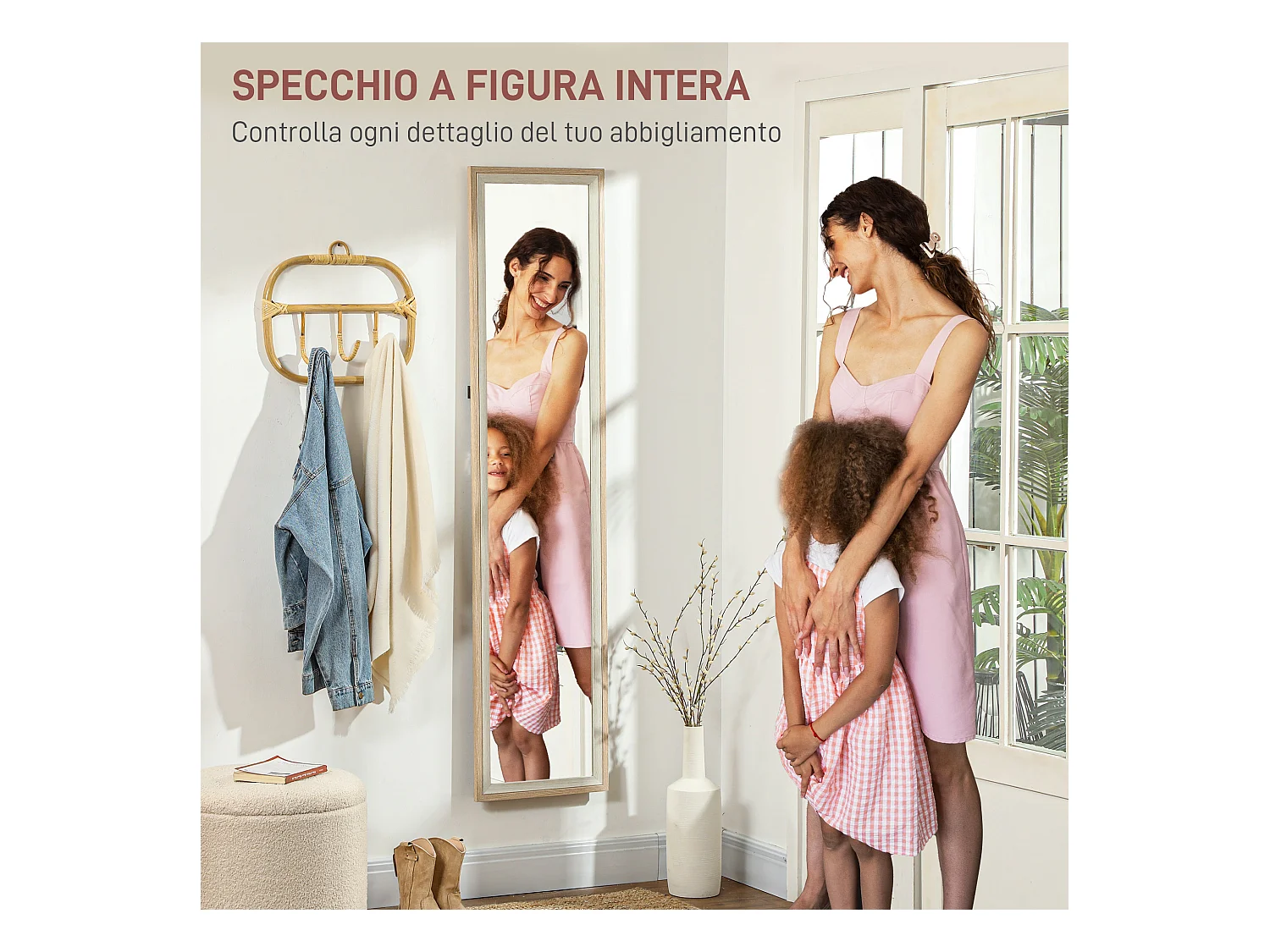 Specchio moderno a figura intera autoportante e da parete bicolore